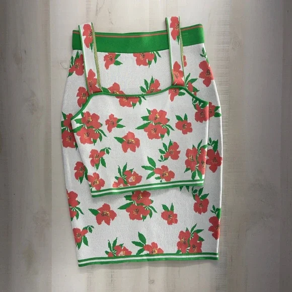 EVA FRANCO x Anthropologie floral 2 piece set skirt tank vacation travel M - Picture 6 of 11